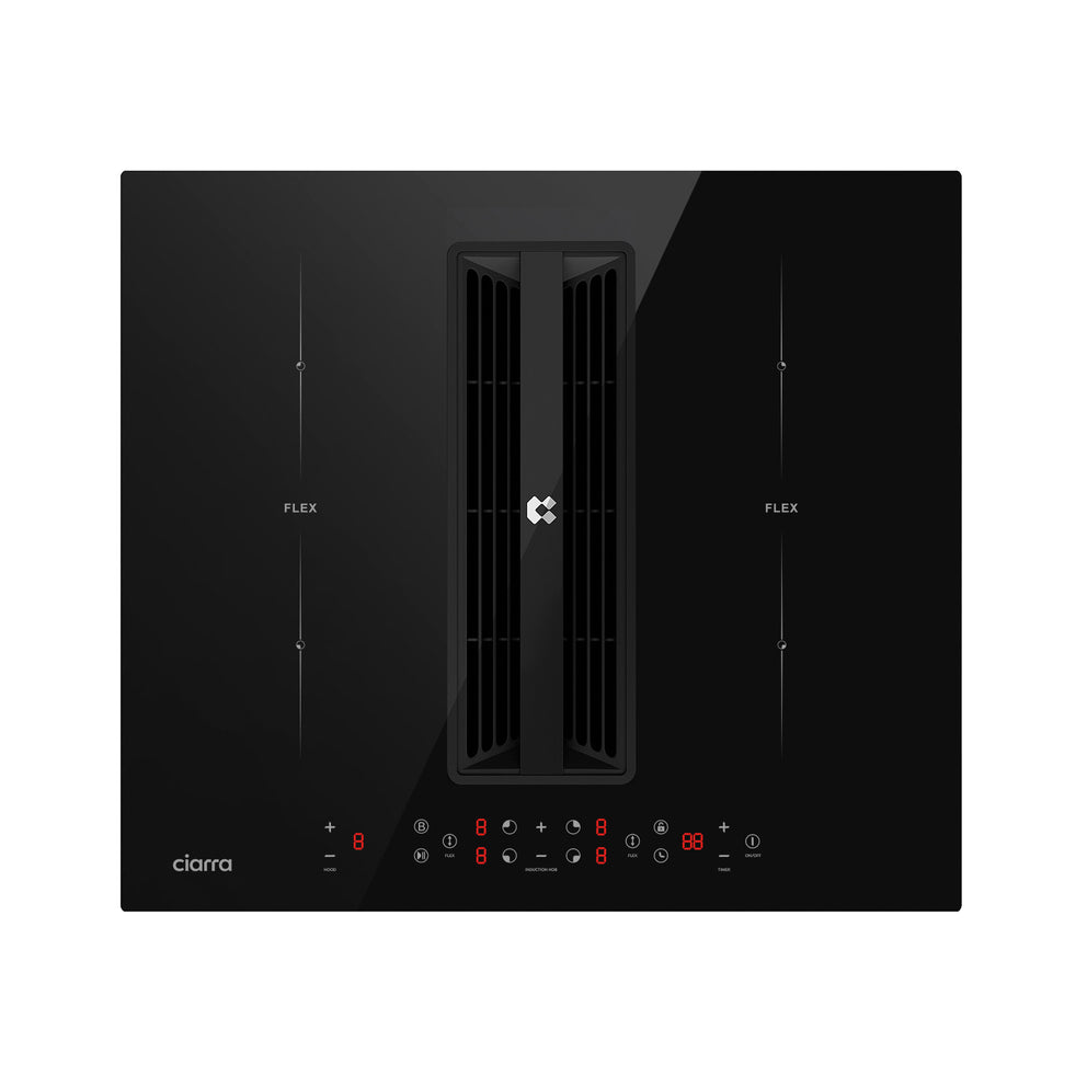 Ciarra ONE Plaque à Induction avec Hotte Intégrée Compact 590 mm avec Système Plasma⁺ Intégré et Boost et Flexzone CBBEH594BBFF-OW