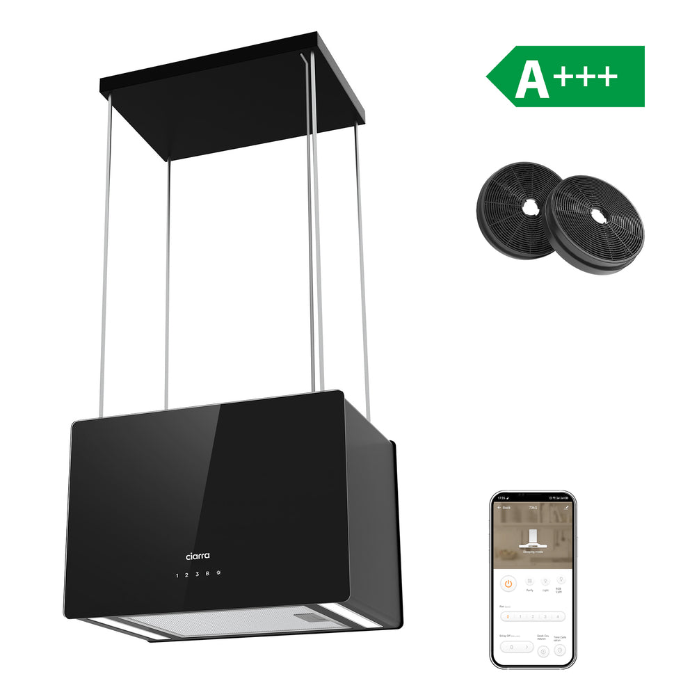 Ciarra Hotte Îlot Contrôle WIFI+APP 700m³/h Classe A+++ Noir CBCB4850-OW