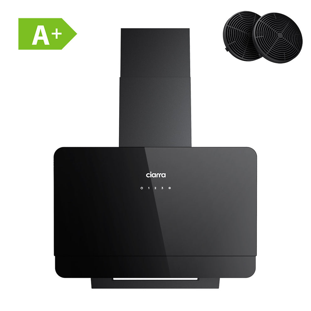 Ciarra Hotte Decorative Hotte Noire Hotte Murale Inclinée 60cm avec Commandes Tactiles et Éclairage LED CBCB6765C-OW