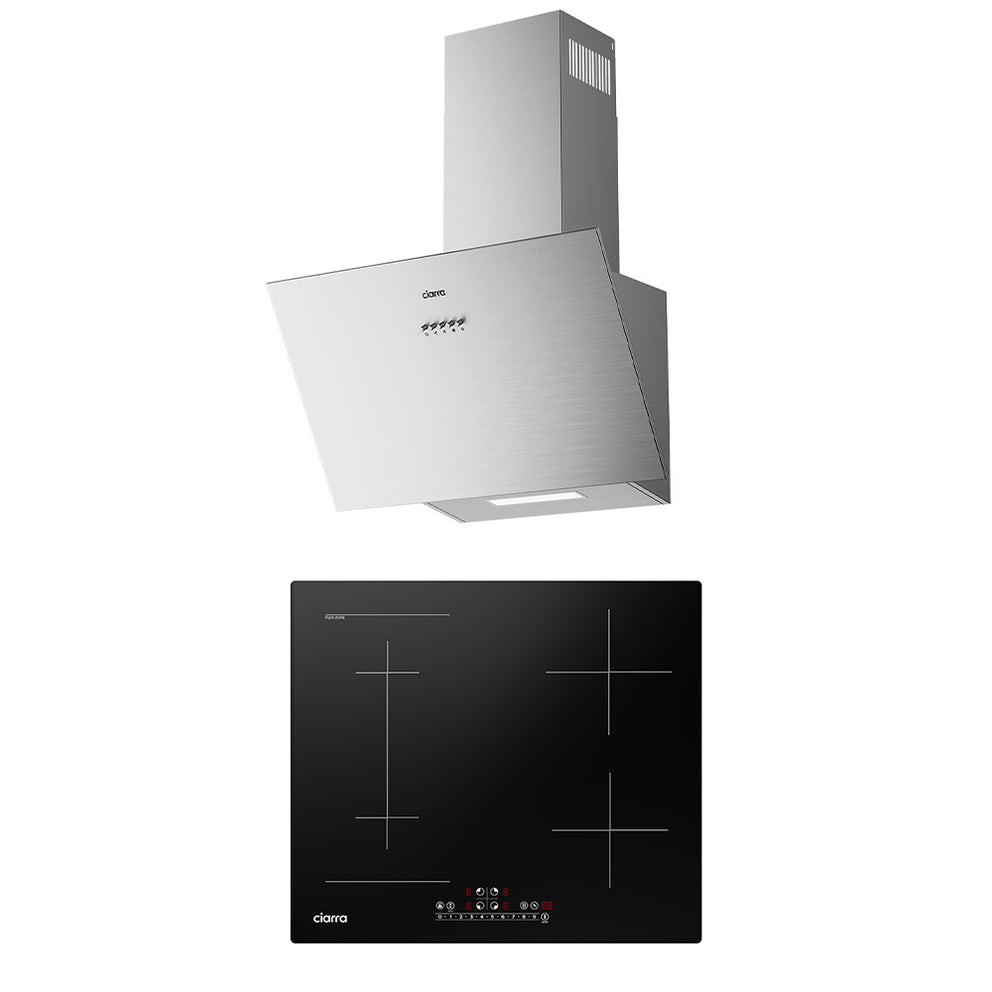 Ciarra Set Moderne 60cm : Hotte Murale + Plaque à Induction 4 Zones