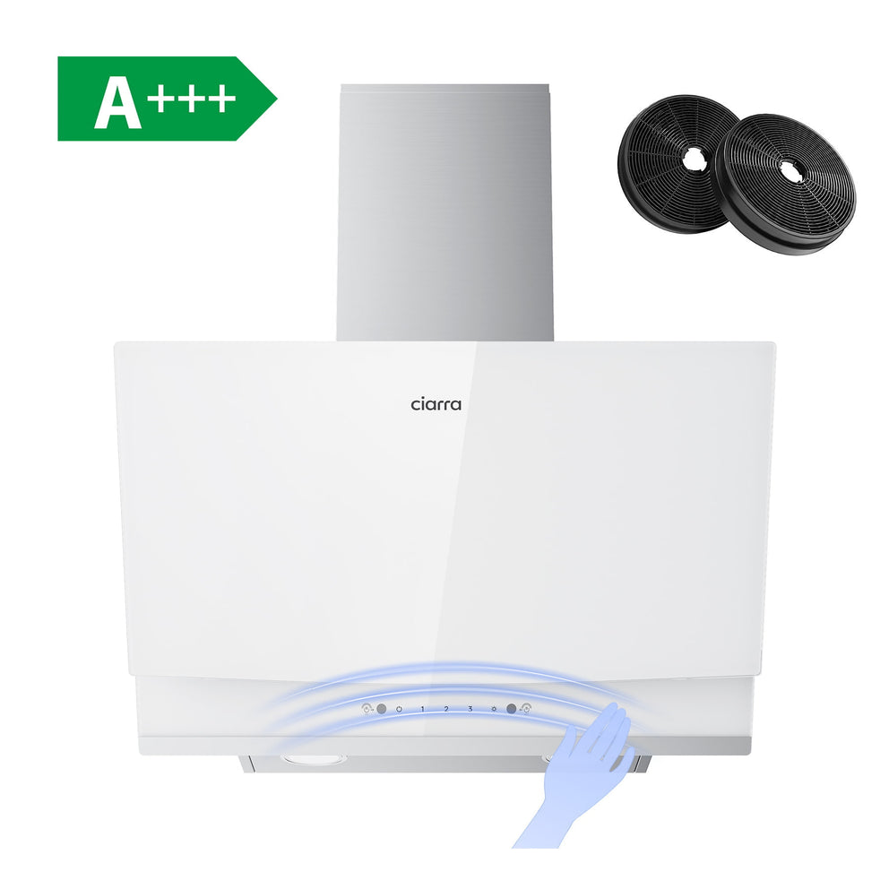 Ciarra Hotte Aspirante Inclinée 60cm, Haute Aspiration 710 m³/h, Classe Énergétique A+++, Recyclage ou Évacuation, Commande Gestuelle & Tactile - Idéale pour Cuisine Ouverte | CBCW6736A