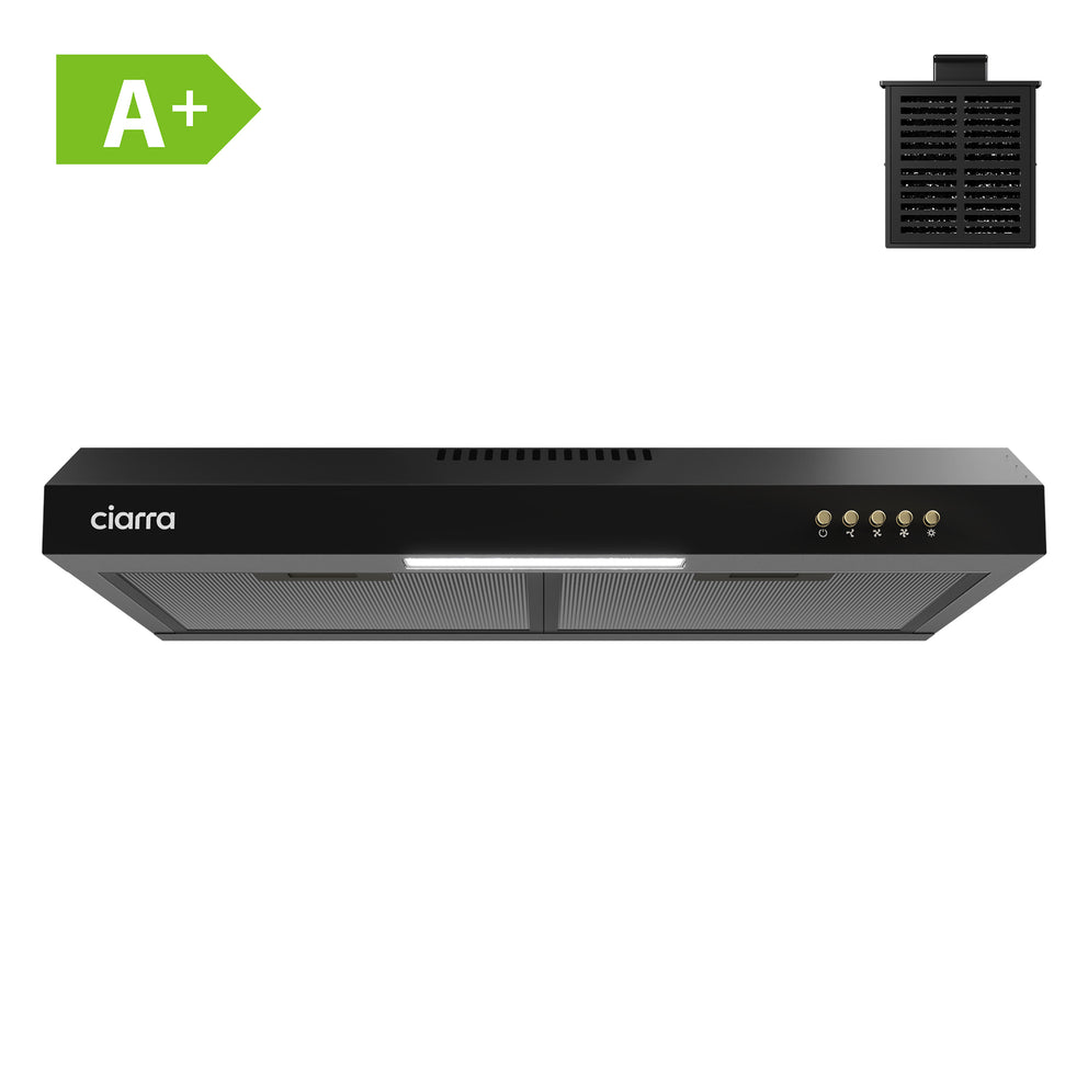 Ciarra Hotte Intégrée encastrable 60cm 3 Vitesses Recyclage ou Evacuation Noir CBCB6903D-B