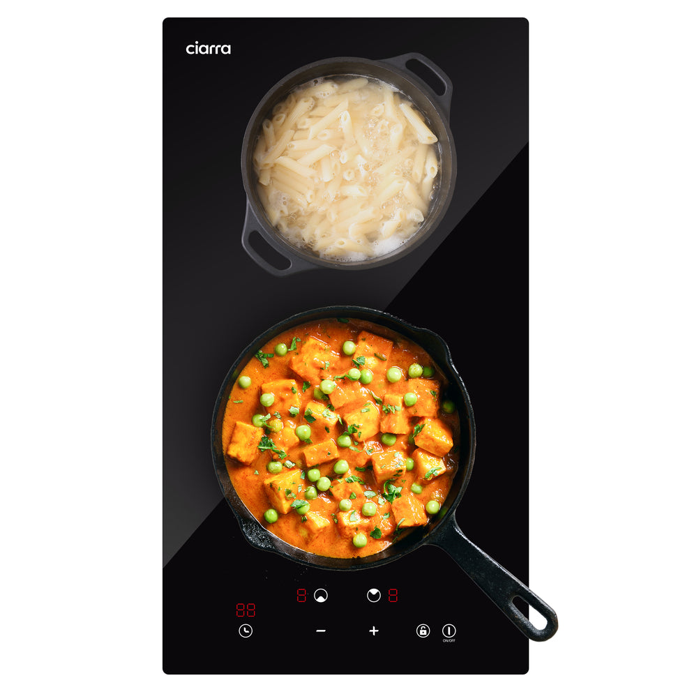 Ciarra Plaque à Induction Encastrable 29cm, 2 Foyers, 3000W, Table de Cuisson Électrique avec Sécurité Enfant et Minuterie, CRGDBIH2-OW
