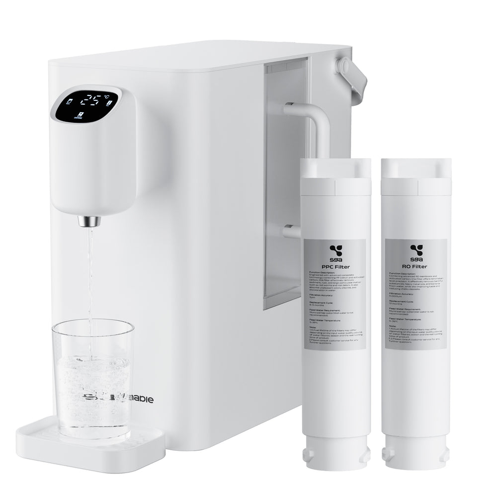 Ciarra x Susgreenable Distributeur d'Eau RO 4-en-1 sur Comptoir – Eau Chaude Instantanée en 3s, Sans Installation, Filtres inclus, Efficacité Hydrique 3:1 | SGIWDR04-W