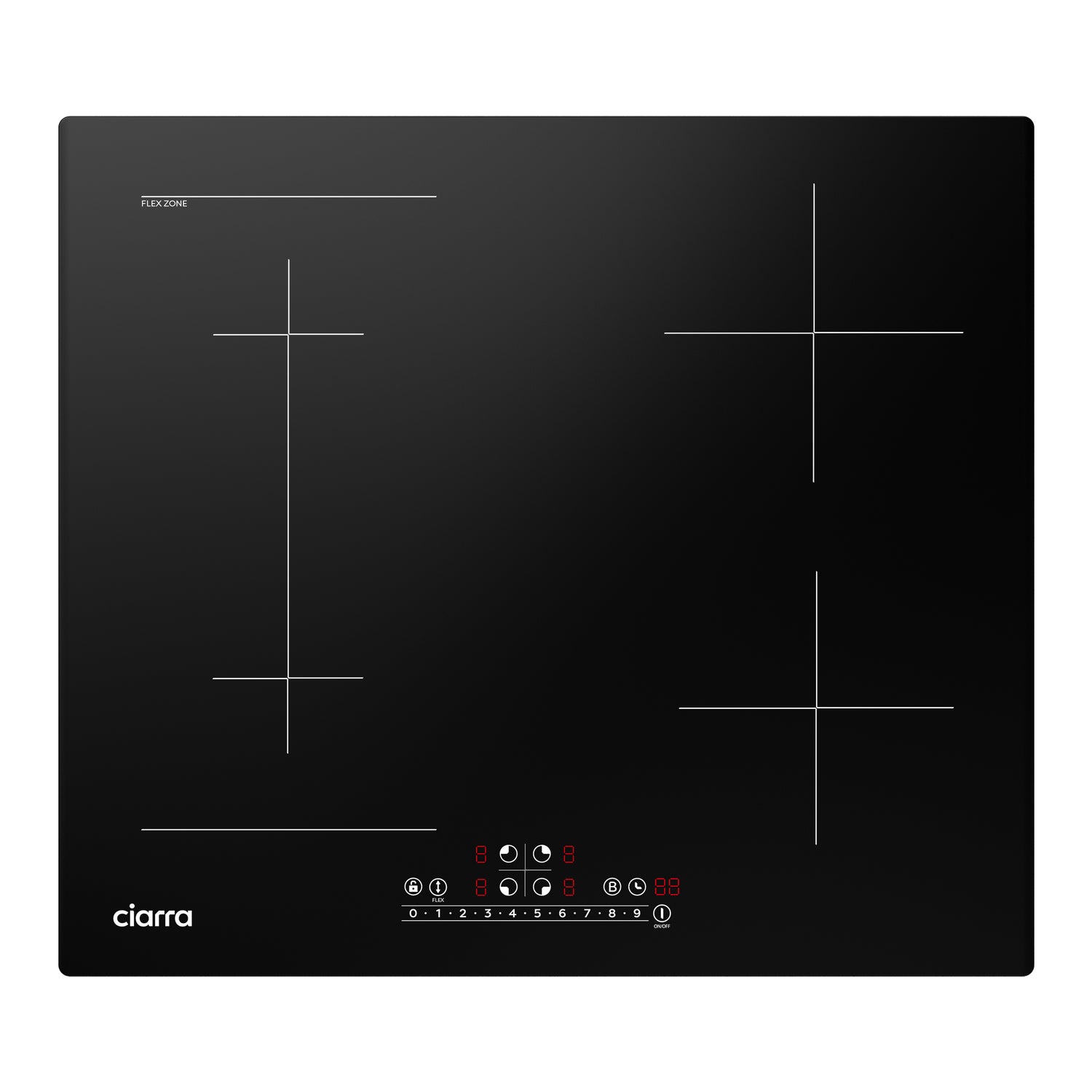 CIARRA 7200W Plaque à Induction 4 Feux 1 FlexZone Boosters CBBIH4BF-OW