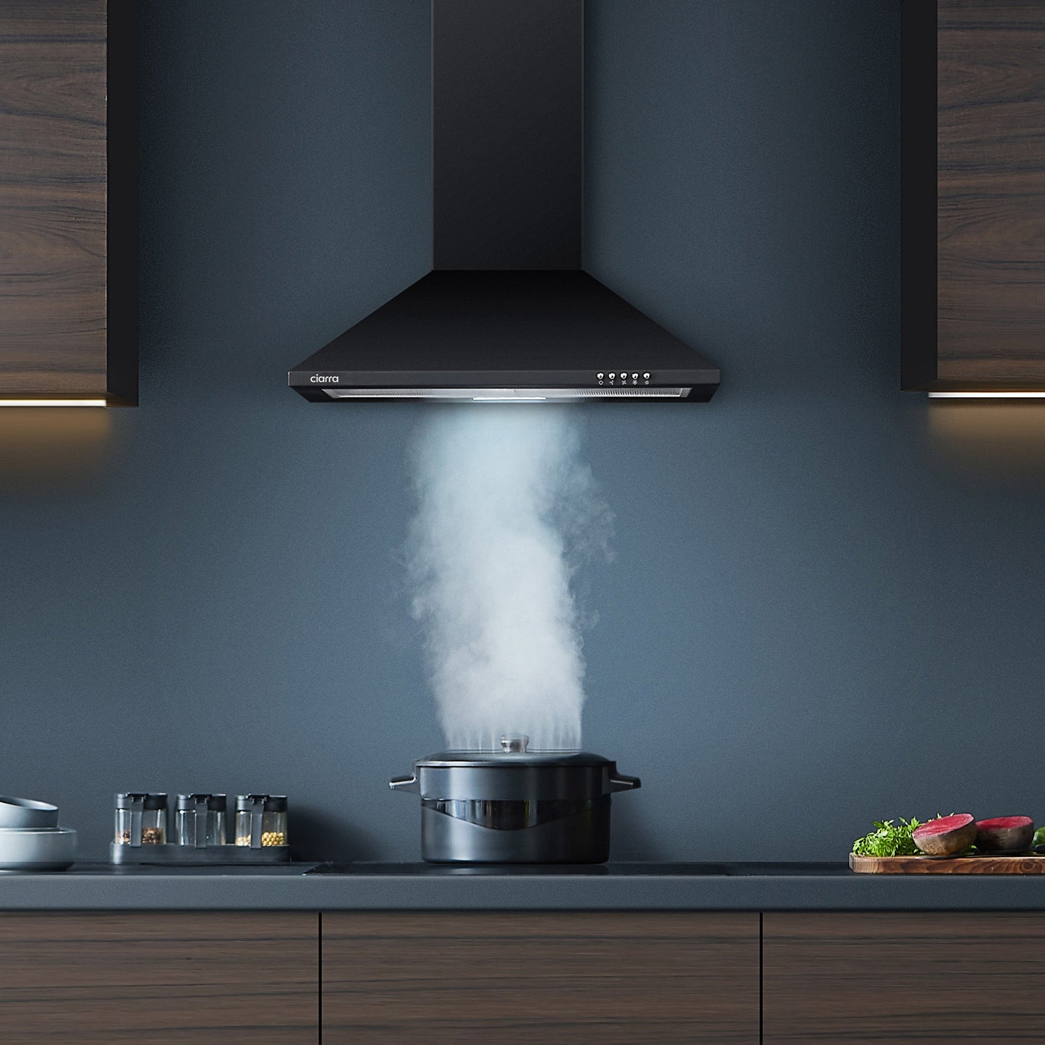 CIARRA Hotte 60cm 370m³/h 3 Vitesses Surface Mate Noir CBCB6201-OW