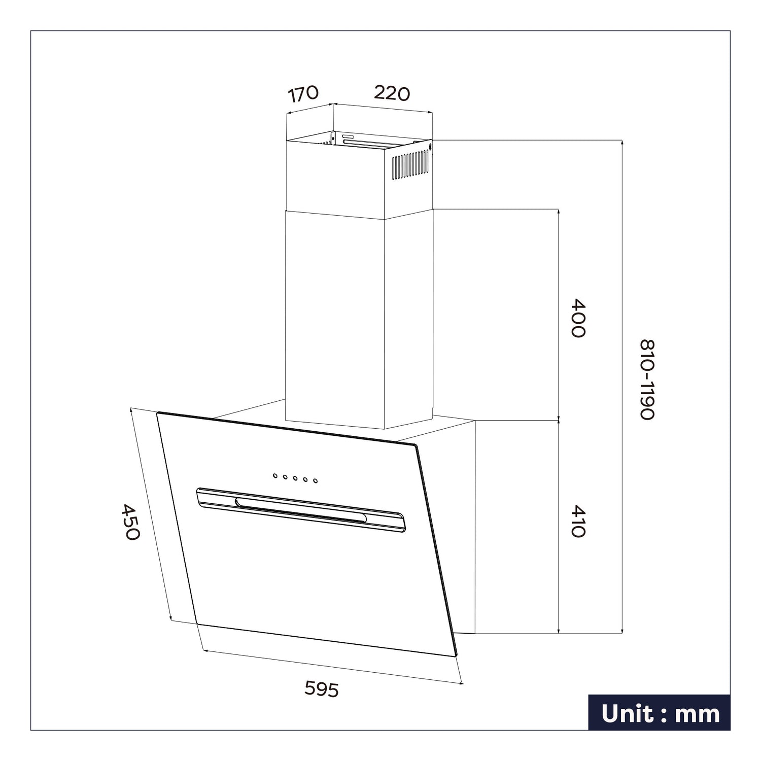 CIARRA Hotte Inclinée Contrôle Tactile Classe A+++ Lampe UV Blanc CBCS6736G-OW