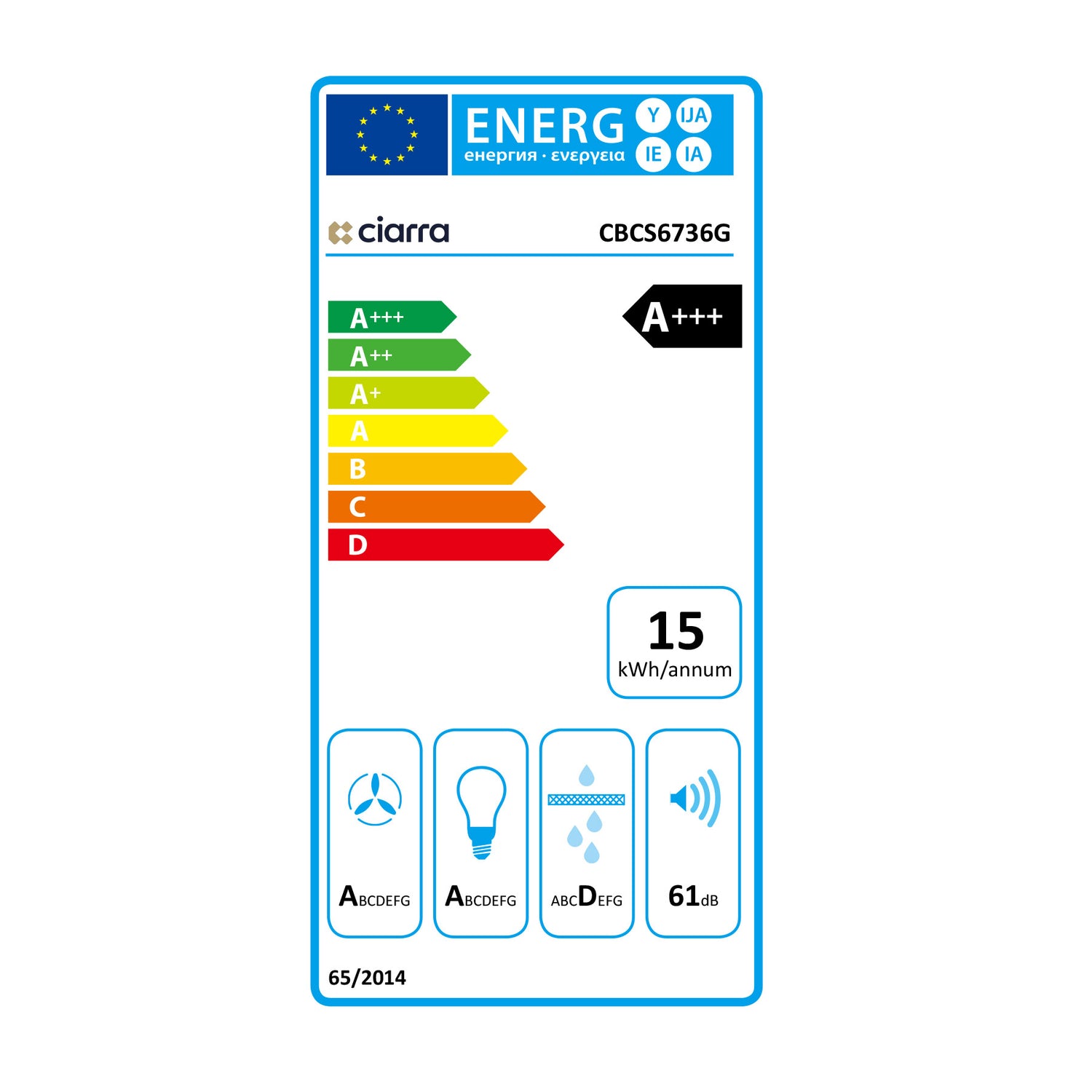 CIARRA Hotte Inclinée Contrôle Tactile Classe A+++ Lampe UV Blanc CBCS6736G-OW