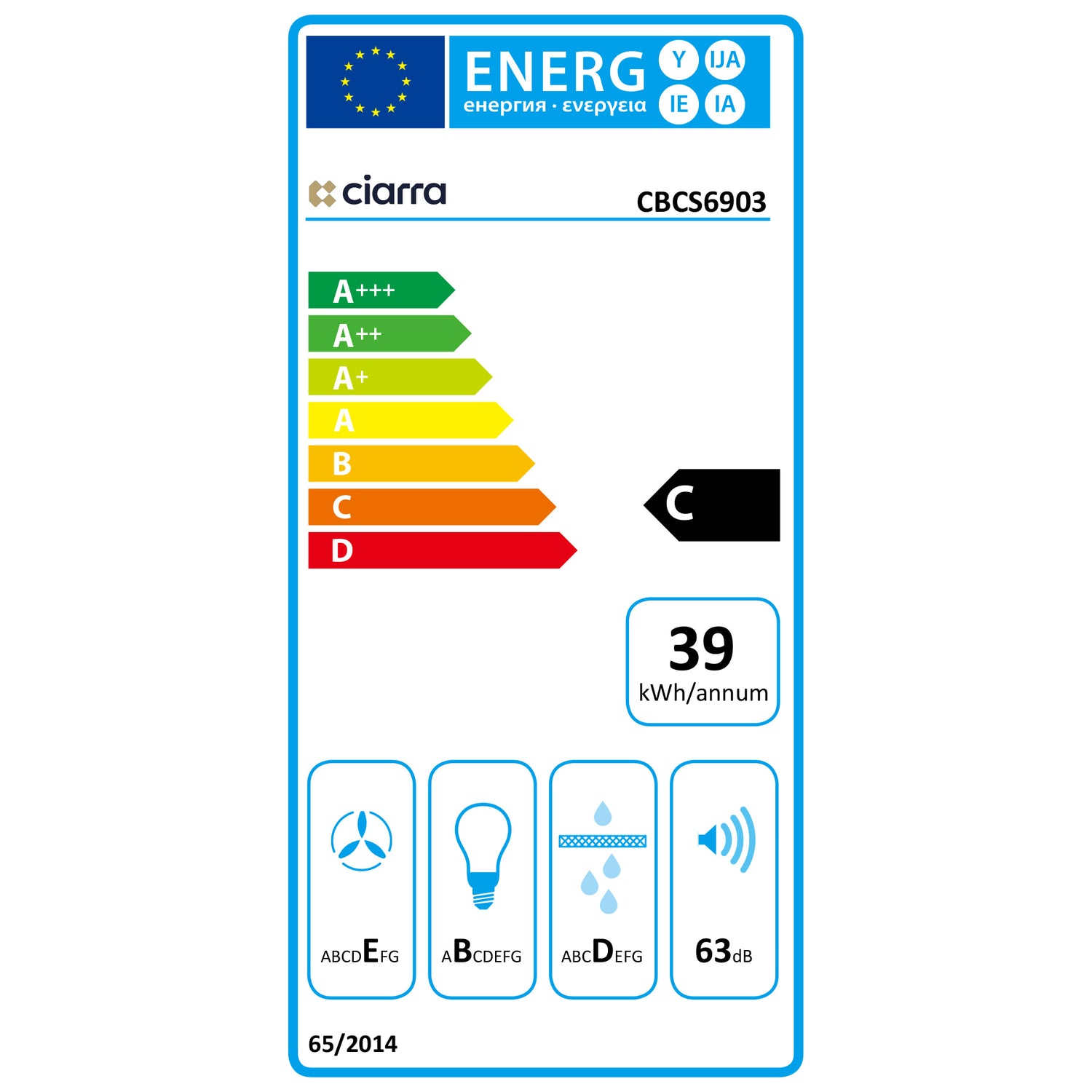 CIARRA Hotte Intégrée 60cm avec LED Eclairage Inox CBCS6903-OW