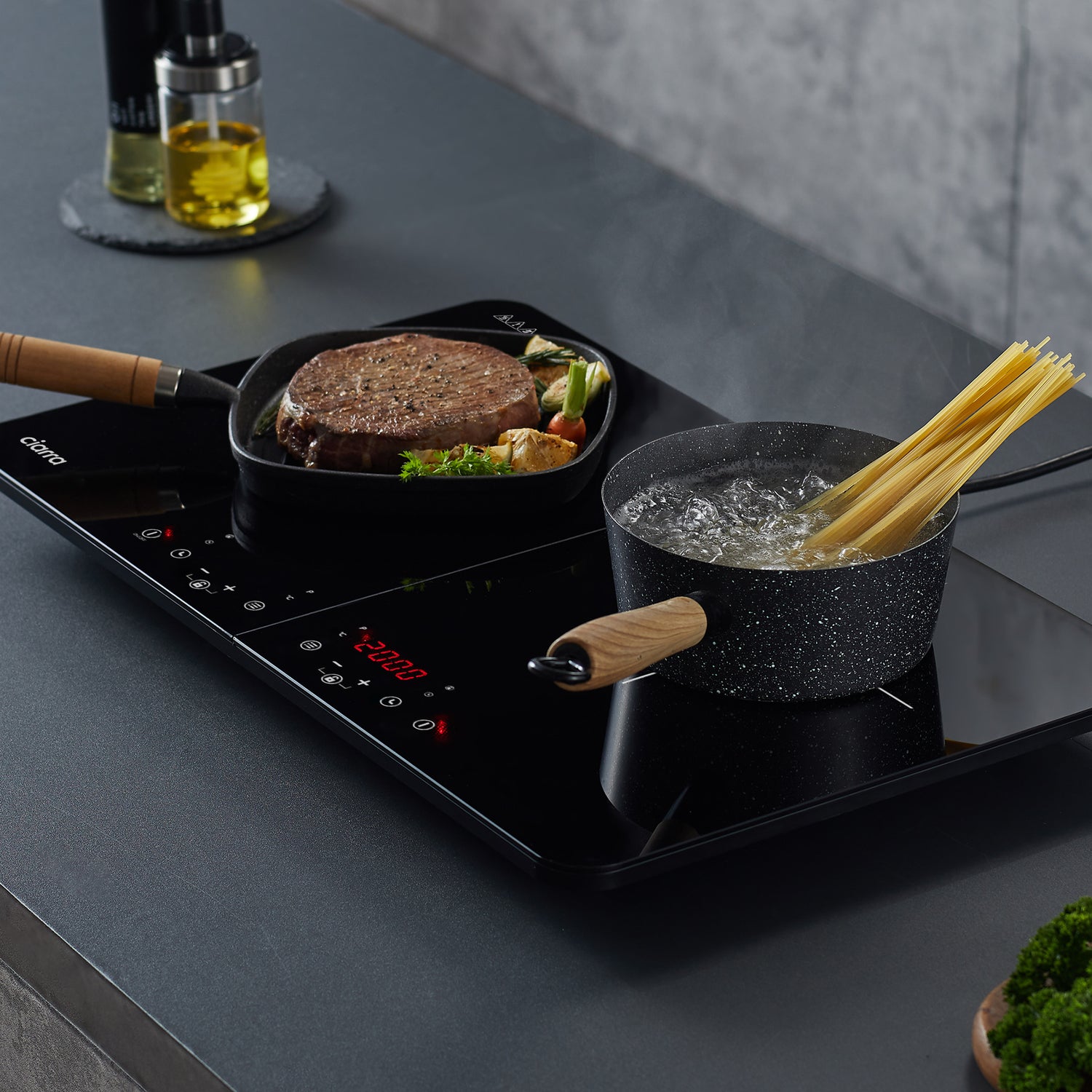 CIARRA Table de Cuisson Portable 2 Foyers 3500W CBTIH2-OW