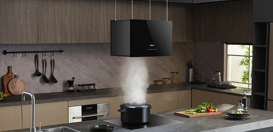 Hotte ilot central en verre