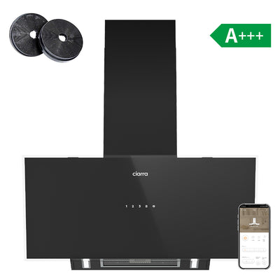 Ciarra Hotte Aspirante Inclinée 90cm – 698 m³/h, A+++, Wi-Fi & App, 4 vitesses, Mode recyclage ou évacuation | CBCB9763A
