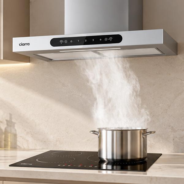 Ciarra Hotte Murale 60cm, Commande Gestuelle & Tactile, Recyclage ou Évacuation | CBCW6102-W