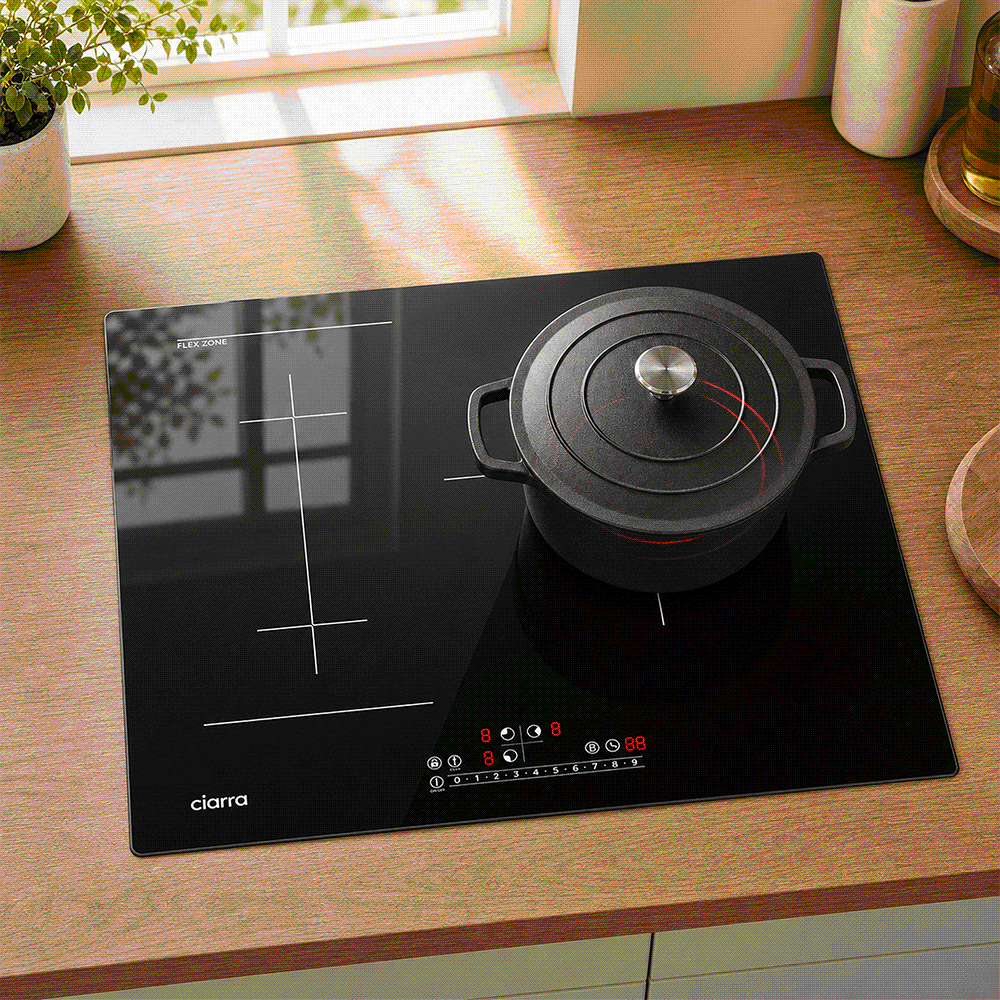 Ciarra 6500W Plaque à Induction 3 Foyers Fonction Booster CBBIH3BF-OW