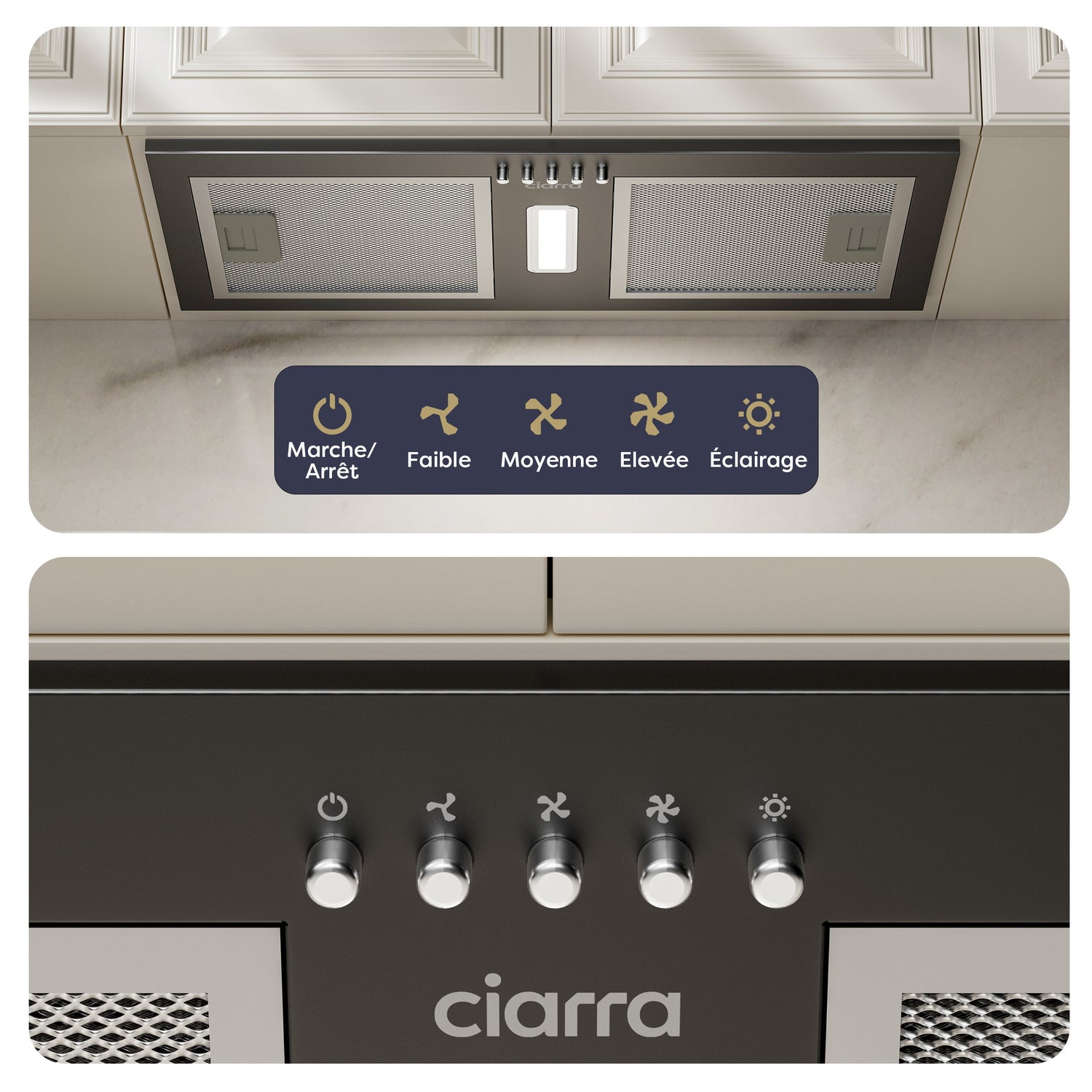 Hotte encastrable noire 52 cm Ciarra CBCB5937A