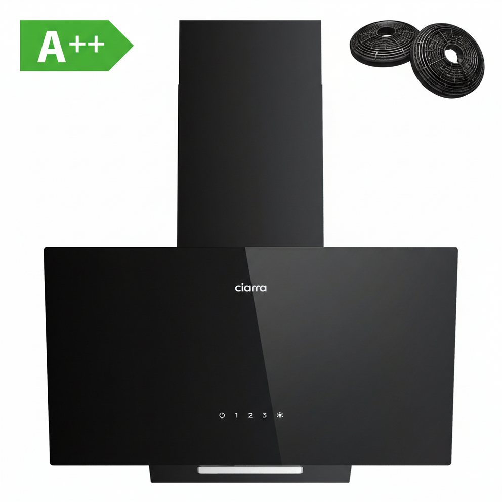 Ciarra Hotte Aspirante Inclinée 60cm Verre Noir Commande Tactile CBCB6750C-OW