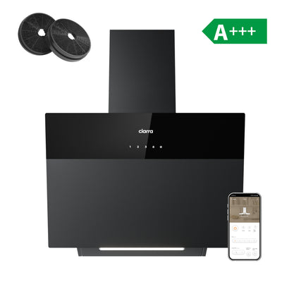 Ciarra Hotte Aspirante Inclinée 60cm A+++ 650m³/h WiFi App, Verre Noir CBCF6736H-OW