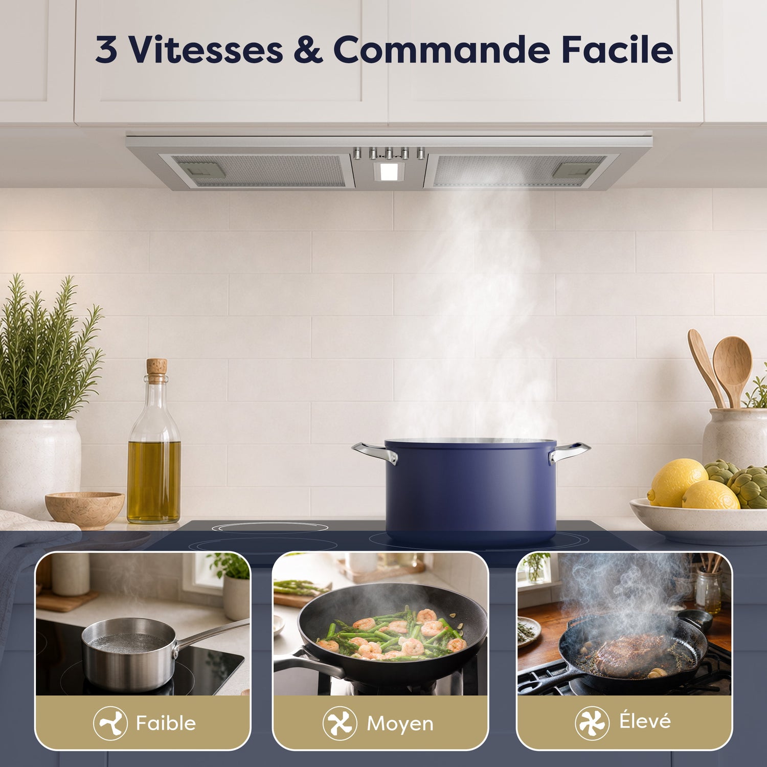 hotte encastrable inox Ciarra 52 cm dans une cuisine ouverte moderne