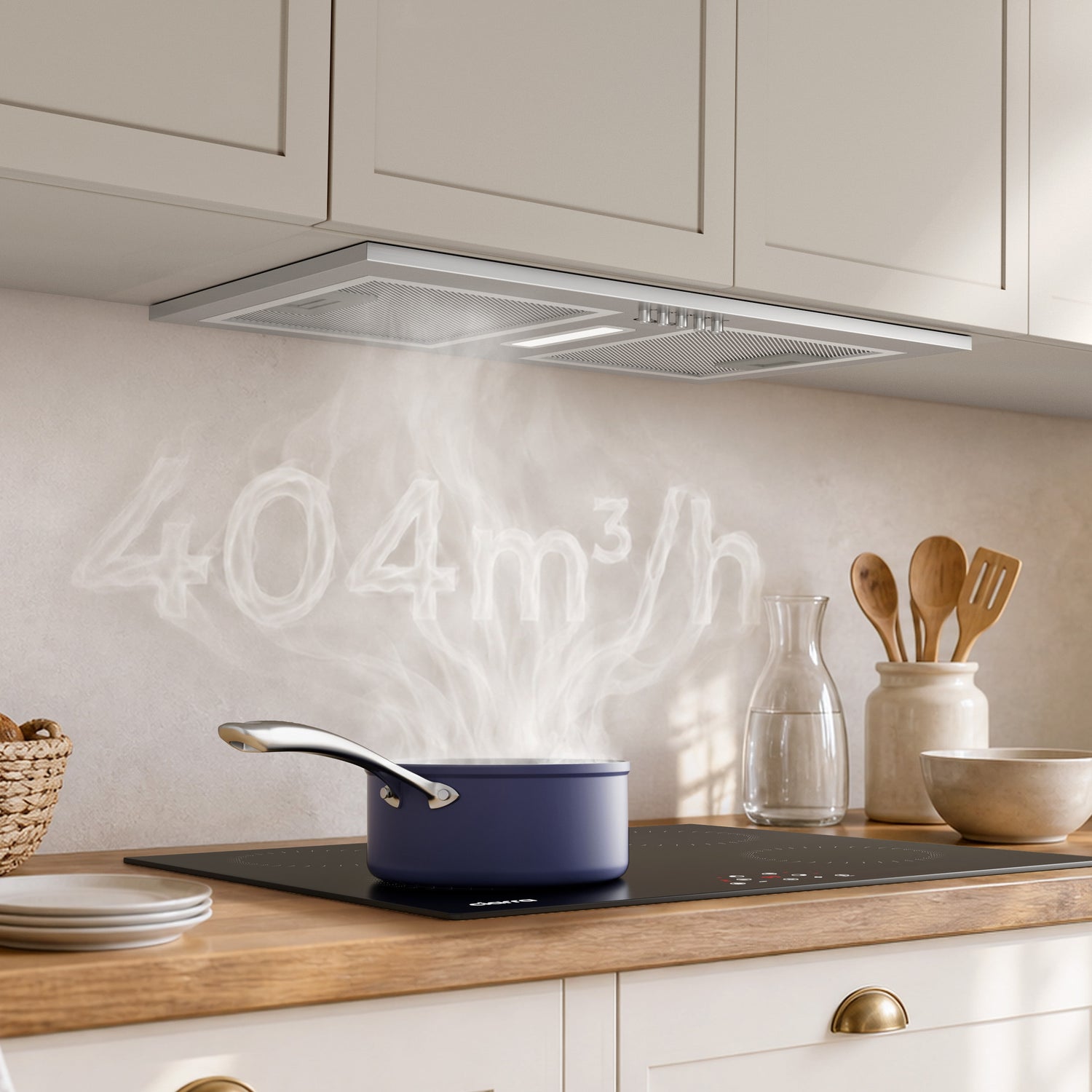 hotte encastrable inox Ciarra 52 cm dans une cuisine ouverte moderne