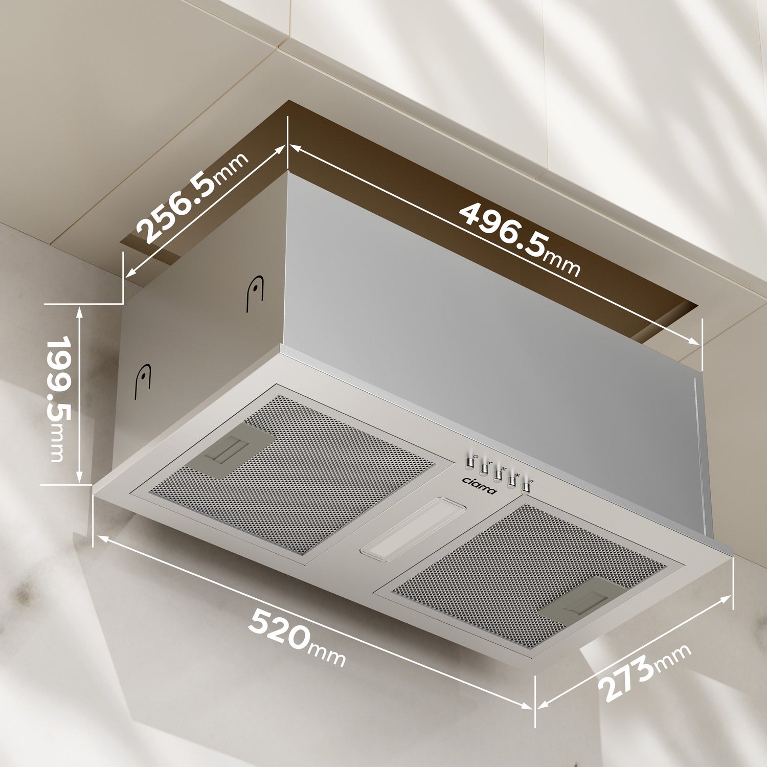 dimensions hotte encastrable Ciarra CBCS5937A 520 mm