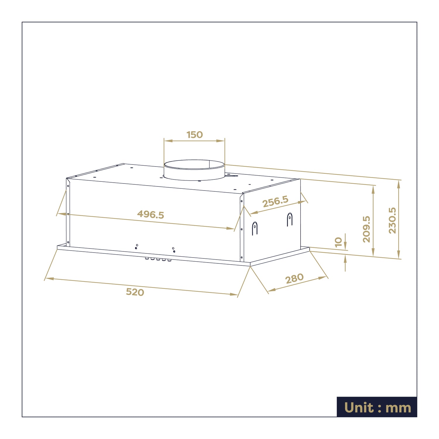 dimensions hotte encastrable Ciarra CBCS5937A 520 mm