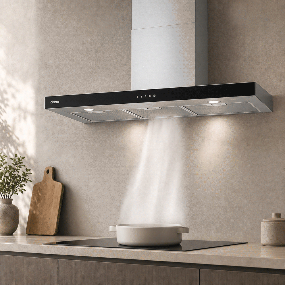 Ciarra Hotte Décorative Murale 90cm Inox 709m³/h, Connectée WiFi/App, Recyclage/Évacuation | CBCS9102