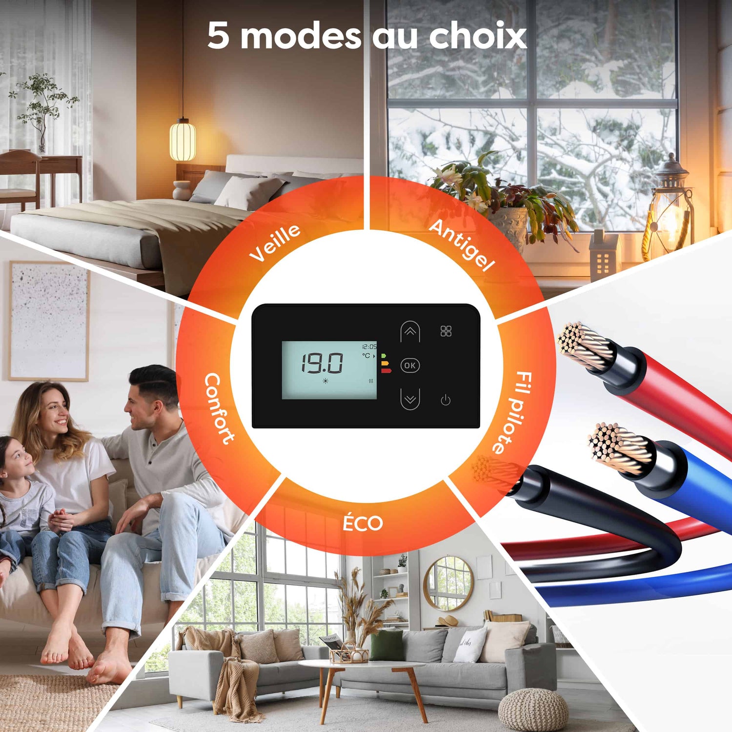 Ciarra Radiateur Connecté WiFi 1500W Inertie Céramique IP24 Noir | CBHTD15A-B