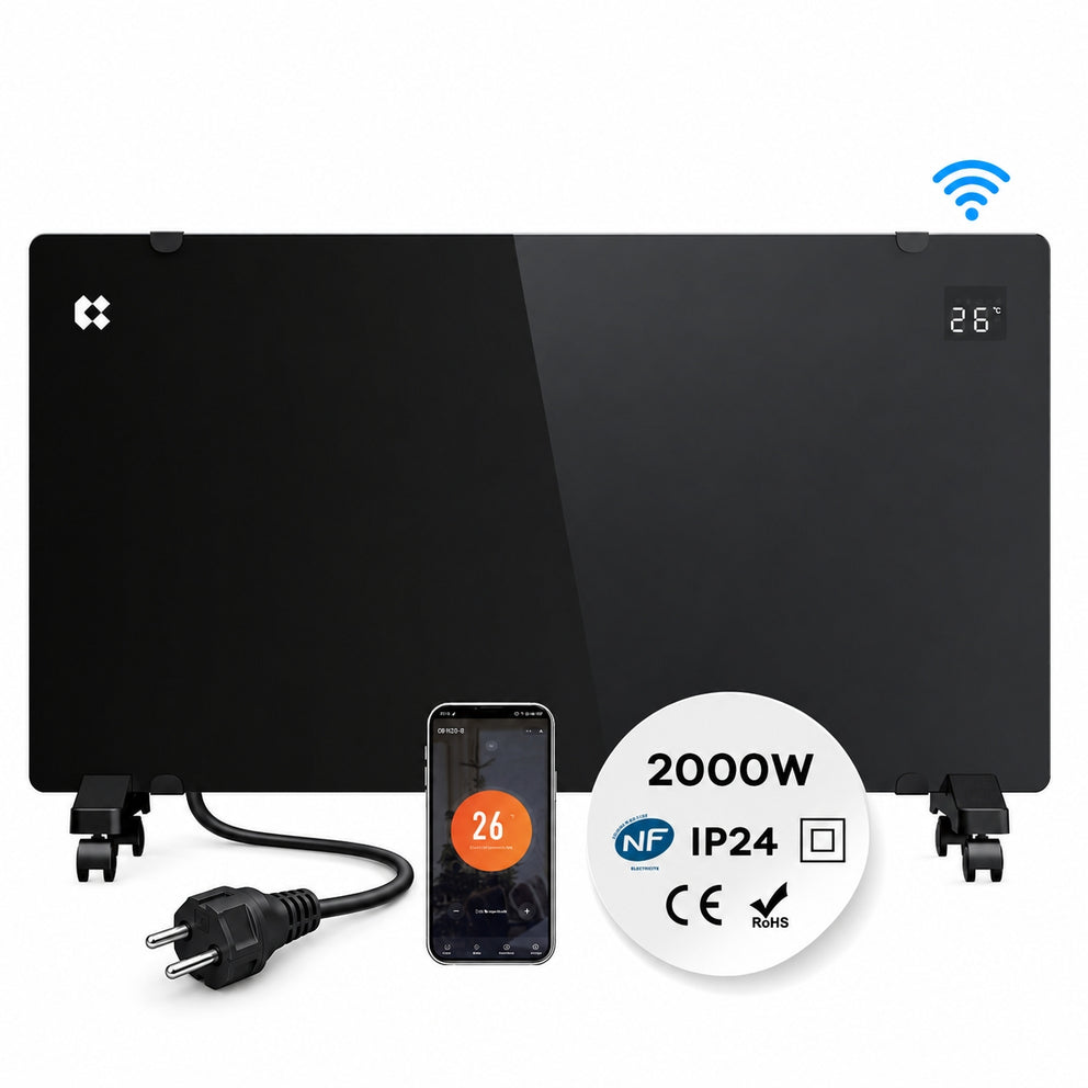 Ciarra Radiateur Convecteur Électrique WiFi 2000W – Chauffe Rapide, Sur Pieds/Mural, Noir | CBHX20-B