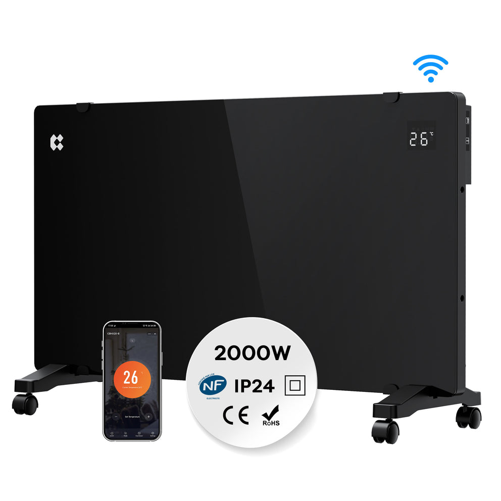 Ciarra Radiateur Électrique à Convection WiFi 2000W - Mural ou sur Roulettes, Noir | CBHX20-B