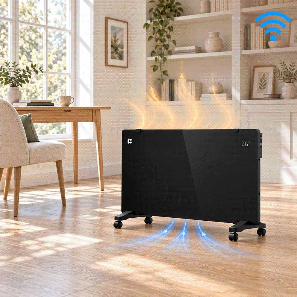 Ciarra Radiateur Convecteur Électrique WiFi 2000W – Chauffe Rapide, Sur Pieds/Mural, Noir | CBHX20-B
