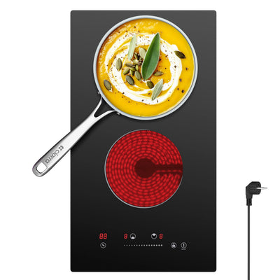 Ciarra x CDV 3000W Plaque Vitrocéramique 2 Foyers, Design Compact pour Studios, 9 Niveaux & Tactile, CDVER302-OW