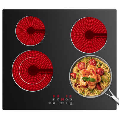 Ciarra x CDV 6400W Plaque Vitrocéramique, Anneaux doubles, 4 Foyers, 9 Niveaux de Puissance, Minuteur, CDVER64B-OW