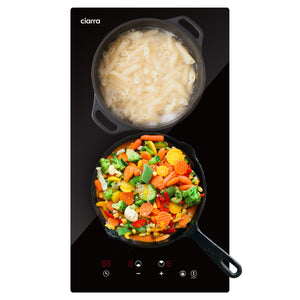 Ciarra Plaque de cuisson vitrocéramique encastrable 29cm avec 2 zones, commande tactile, sécurité enfant, 3000W, CRGDBCH302T-OW