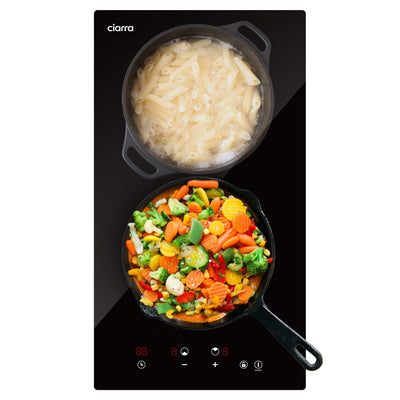 Ciarra Plaque de cuisson vitrocéramique encastrable 29cm avec 2 zones, commande tactile, sécurité enfant, 3000W, CRGDBCH302T-OW