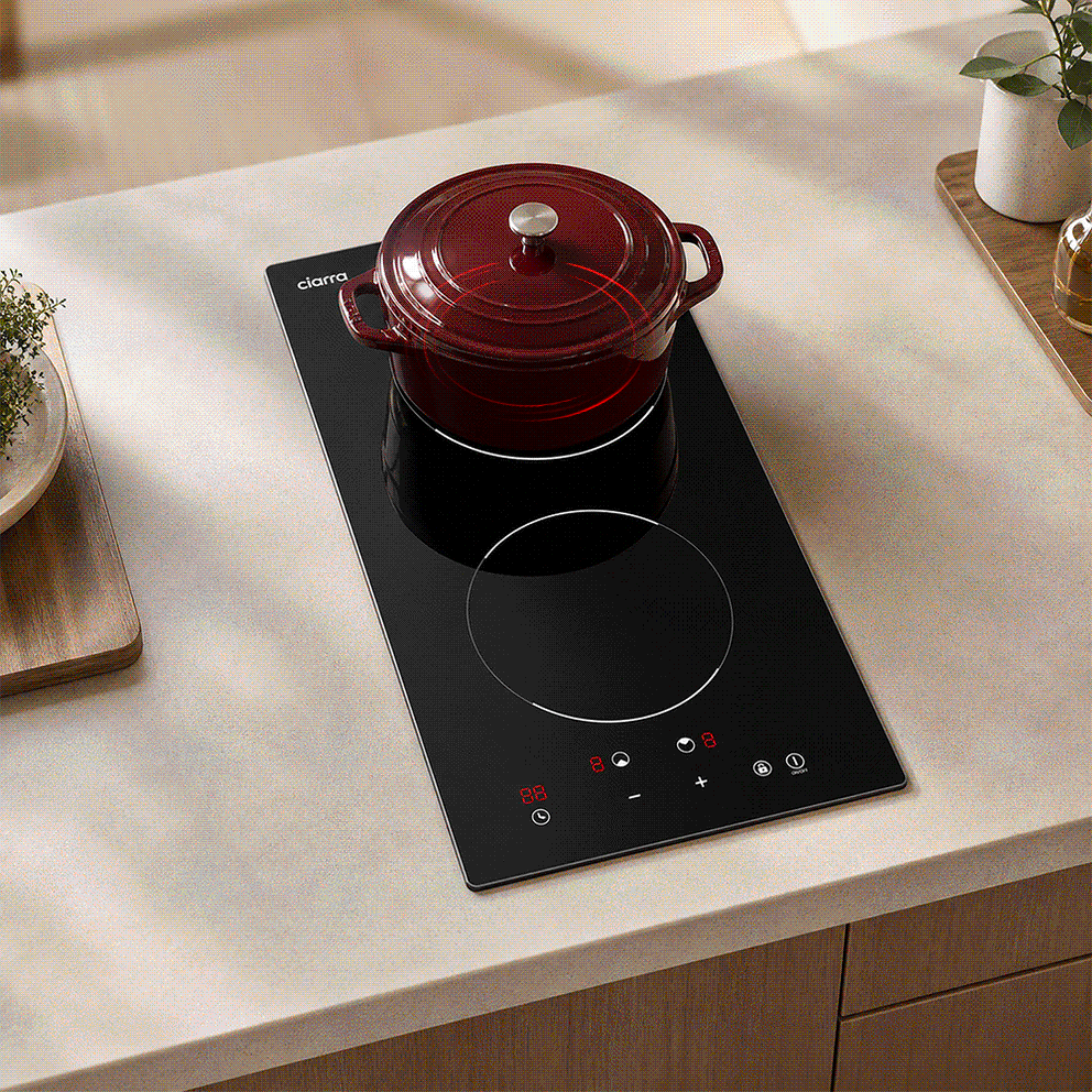 Ciarra Plaque à Induction Encastrable 29cm, 2 Foyers, 3000W, Table de Cuisson Électrique avec Sécurité Enfant et Minuterie | CRGDBIH2