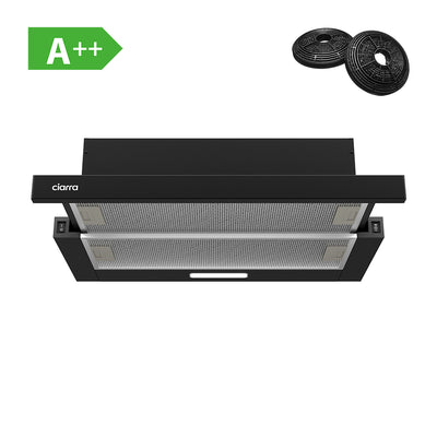 Ciarra Hotte Tiroir Téléscopique 60cm 370m³/h Classe A++ Inox CBCB6906D-OW