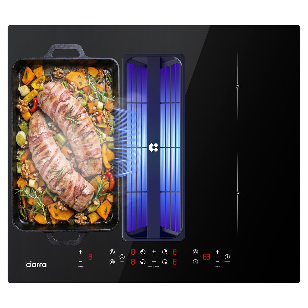 Ciarra ONE Plaque à Induction avec Hotte Intégrée Compact 590 mm avec Système Plasma⁺ Intégré et Boost et Flexzone CBBEH594BBF-OW