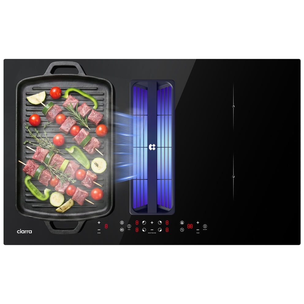 Ciarra ONE Plaque à Induction avec Hotte Intégrée Ultra 830 mm avec Système Plasma⁺ Intégré et Boost et Flexzone CBBEH834BBF-OW