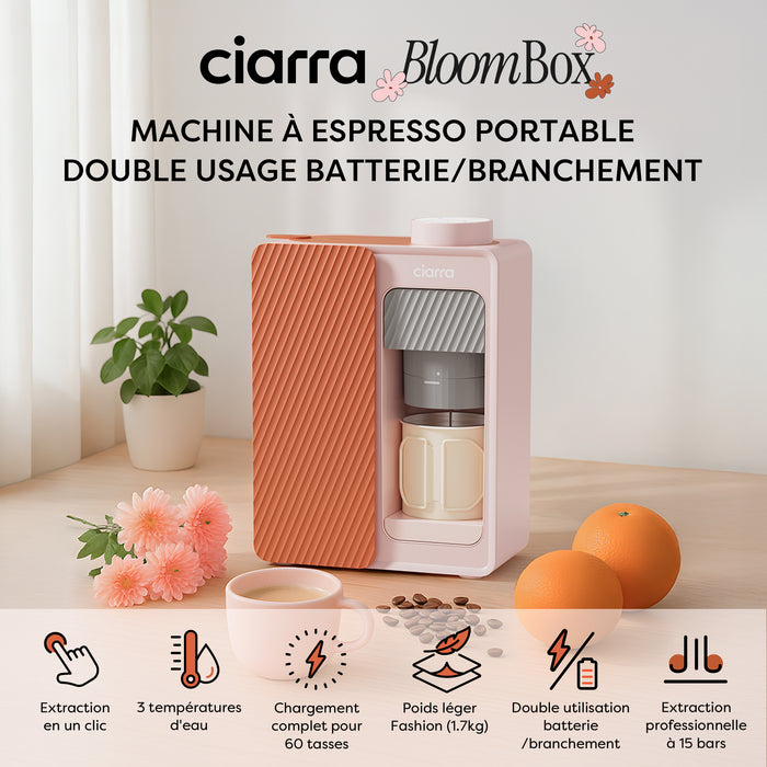 Ciarra BloomBox Cafetiere Expresso Machine à Expresso Portable 15 Bar, Écologique Sans Capsule, Maison & Extérieur