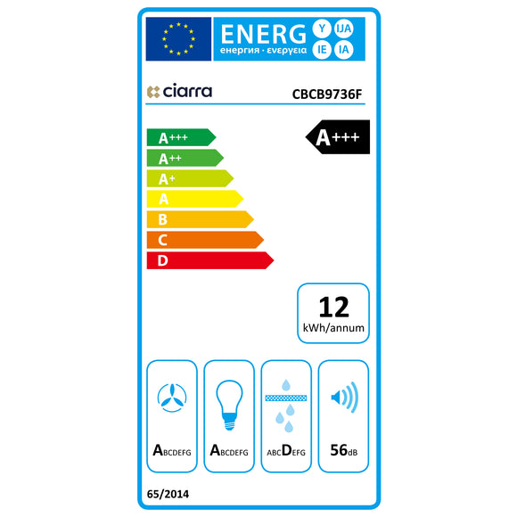 Ciarra Hotte Aspirante en Verre 90cm Avec Commande Tactile Booster A++ CBCB9736F-B