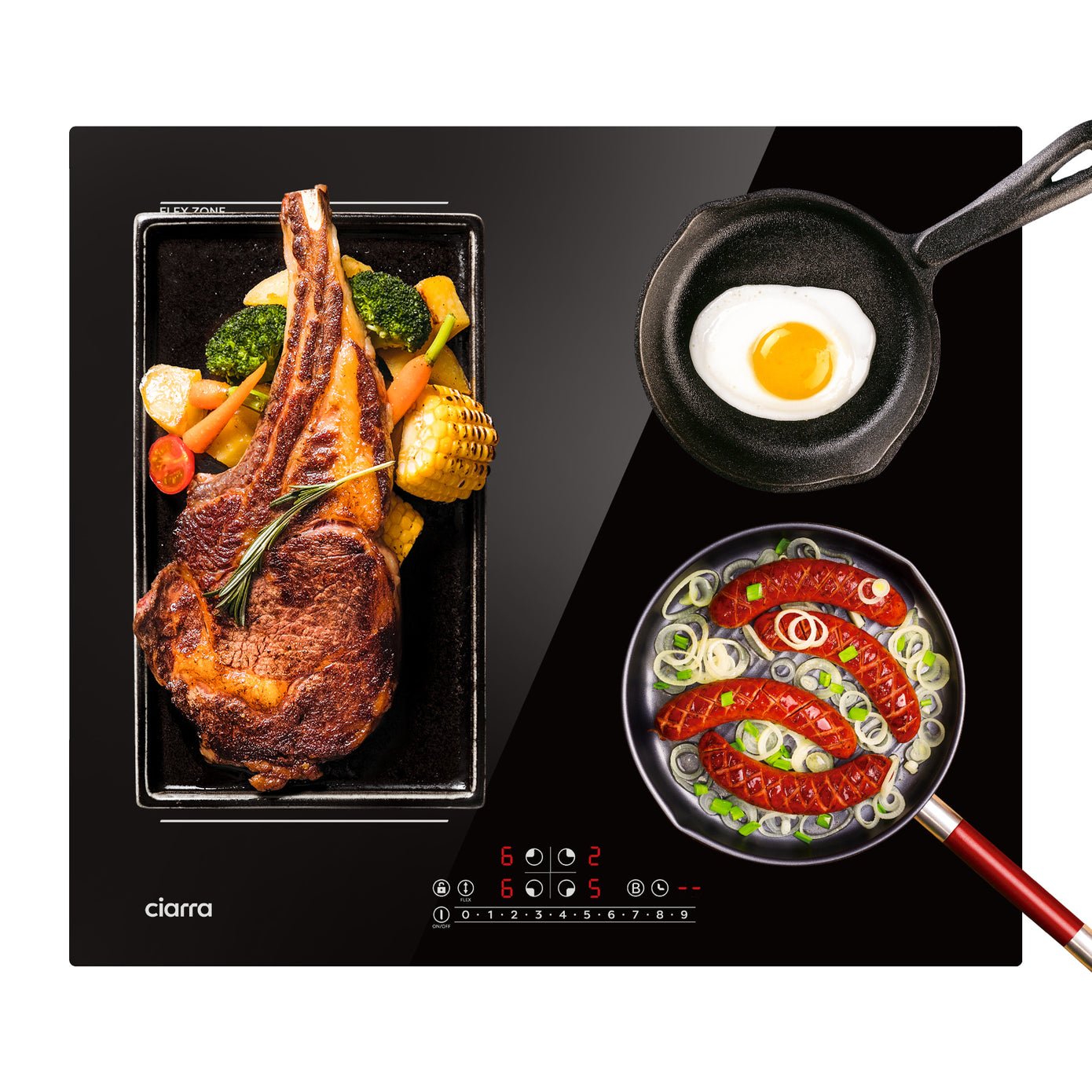 CIARRA 7200W Plaque à Induction 4 Feux 1 FlexZone Boosters CBBIH4BF-OW