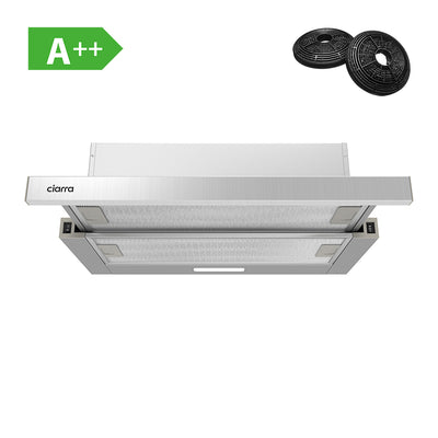 Ciarra Hotte Tiroir Téléscopique 60cm 370m³/h Classe A++ Inox CBCS6906D-OW